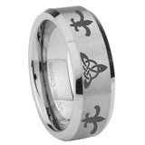 8mm Celtic Triangle Fleur Delis Beveled Edge Brushed Grey Tungsten Men's Bands Ring