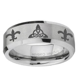 10mm Celtic Triangle Fleur-De-Lis Beveled Matte Grey Tungsten Wedding Bands Ring