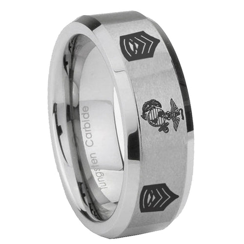 10mm Marine Army Sergeant Beveled Edges Matte Grey Tungsten Carbide Wedding Engraving Ring