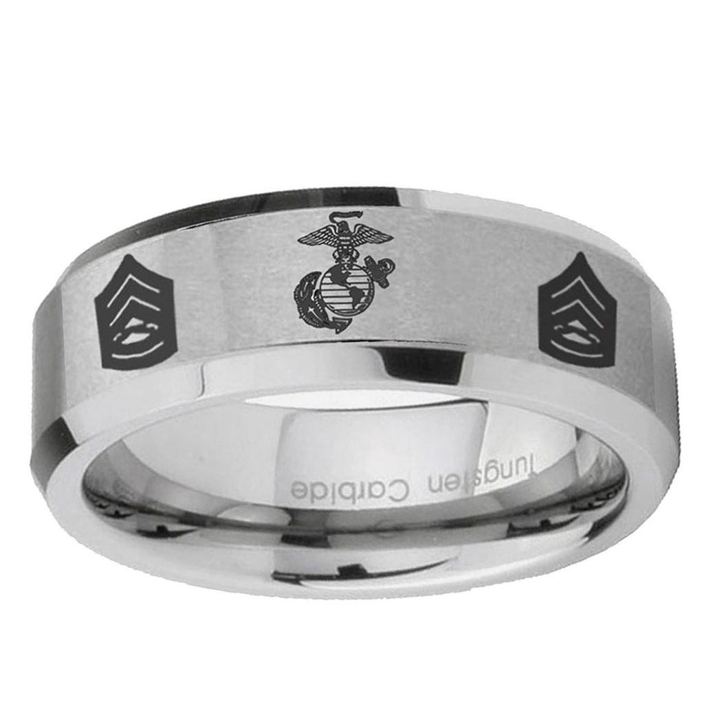6MM Marine Army Sergeant Beveled Brushed Gray Tungsten Wedding Band