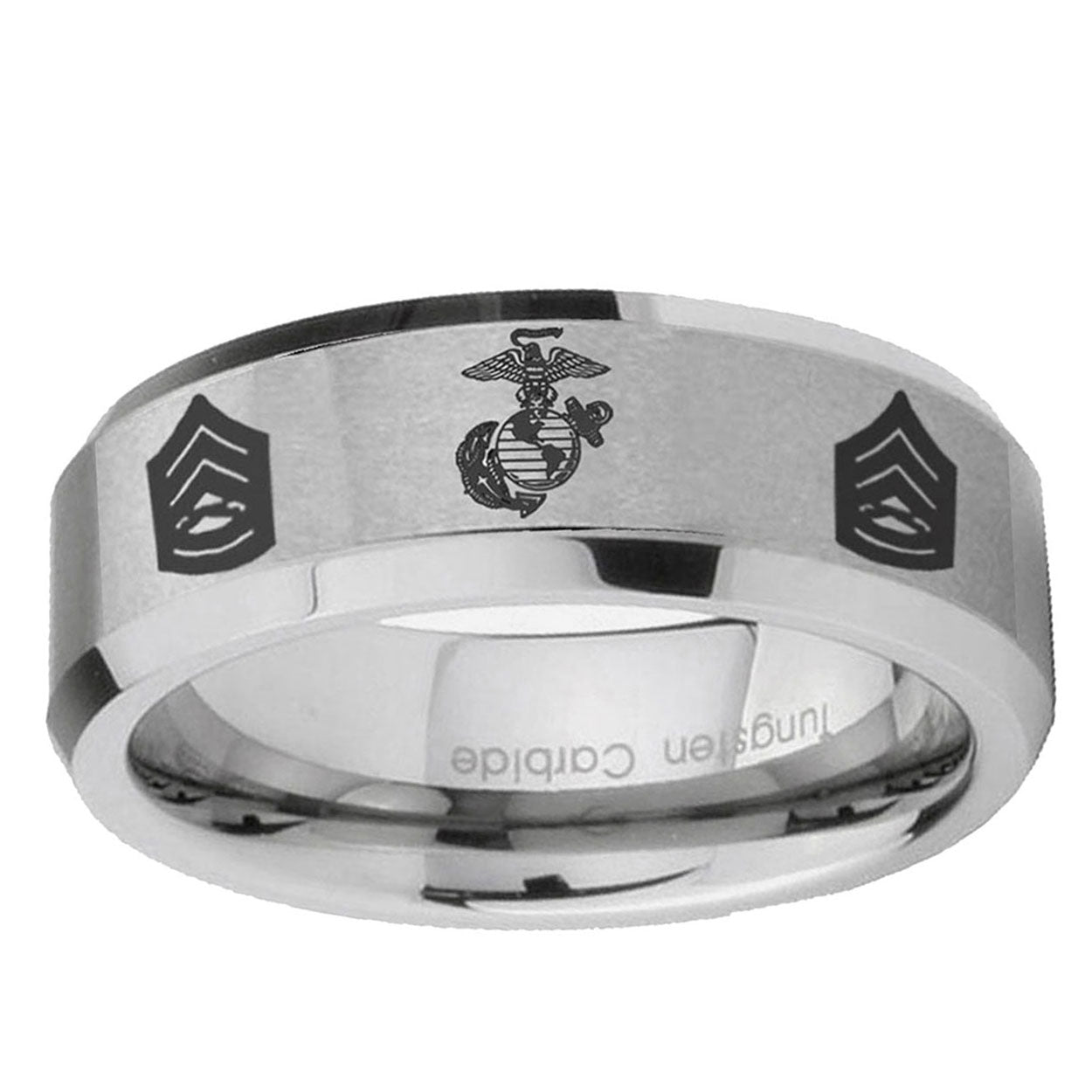 10mm Marine Army Sergeant Beveled Edge Matte GreyTungsten Ring