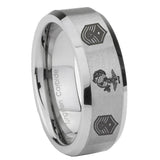 8mm Marine Chief Master Sergeant Beveled Edge Brushed Grey Tungsten Mens Ring Personalized
