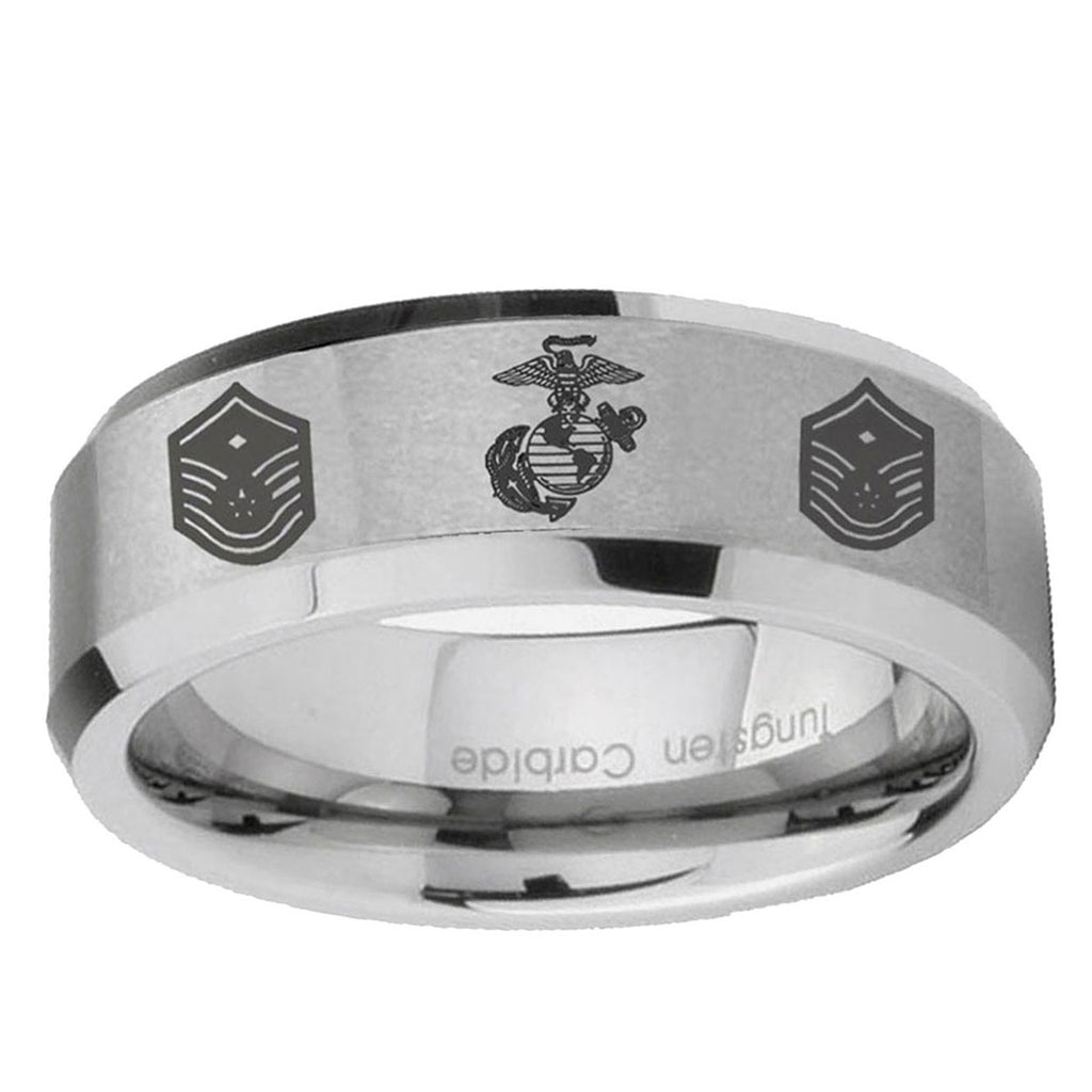 6MM Marine Chief Master Sergeant Beveled Brushed Gray Tungsten Ring
