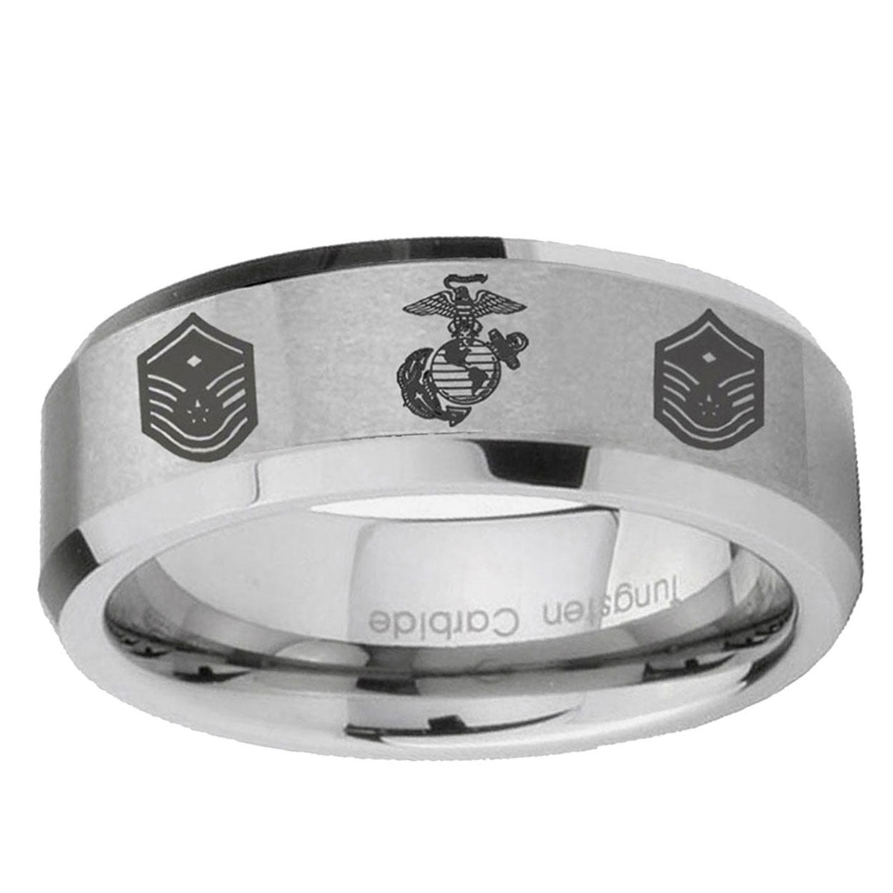 6MM Marine Chief Master Sergeant Beveled Brushed Gray Tungsten Ring