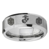 6, 8mm Marine Chief Master Sergeant Beveled Edge Brushed Grey Tungsten Ring