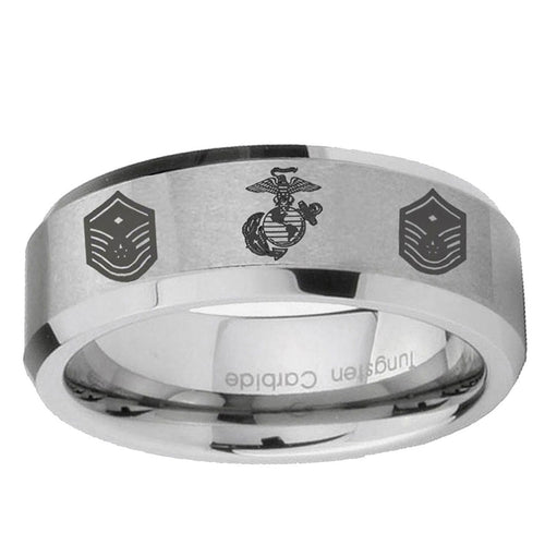 10mm Marine Chief Master Sergeant Beveled Edge Matte Grey Tungsten Ring