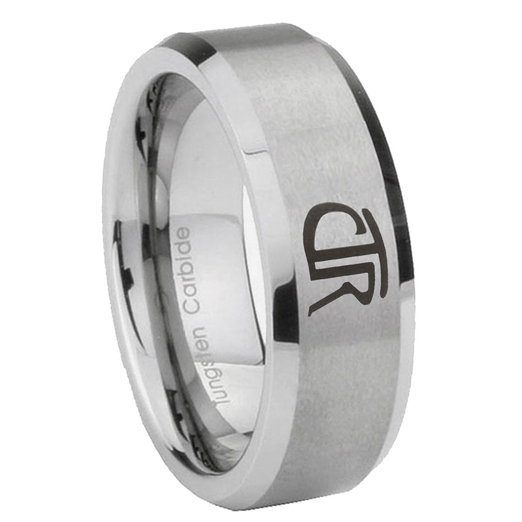 8MM CTR Beveled Brushed Gray Tungsten Mens Wedding Rings