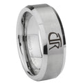 8MM CTR Beveled Brushed Gray Tungsten Mens Wedding Rings