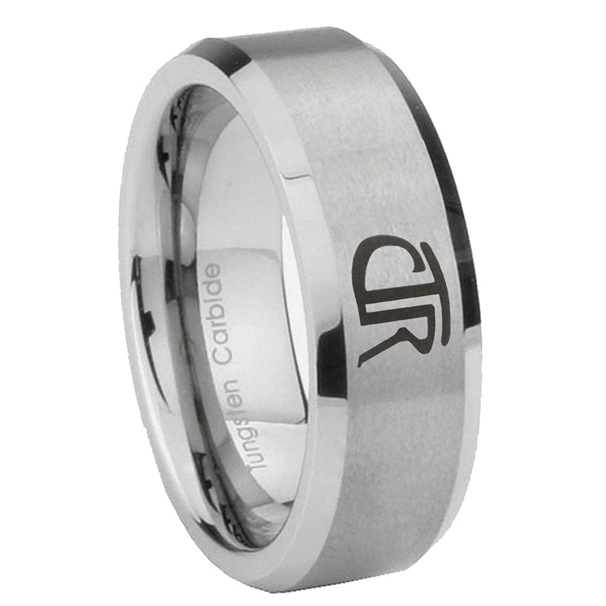 8MM CTR Beveled Brushed Gray Tungsten Mens Wedding Rings
