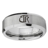 6, 8mm CTR Beveled Edge Brushed Grey Tungsten Wedding Band Mens