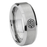 8mm Fire Department Beveled Edge Brushed Grey Tungsten Men's Promise Rings