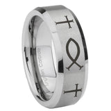 10mm-Fish-&-Cross-Beveled-Edges-Matte-Grey-Tungsten-Carbide-Mens-Engagement-Band