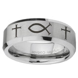 10mm-Fish-&-Cross-Beveled-Edges-Matte-Grey-Tungsten-Carbide-Mens-Engagement-Band