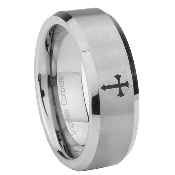 10mm-Flat-Christian-Cross-Beveled-Edges-Matte-Grey-Tungsten-Men's-Engagement-Band