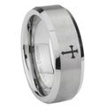 8MM Flat Christian Cross Beveled Brushed Gray Tungsten Rings