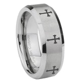 10mm-Multiple-Christian-Cross-Beveled-Edges-Matte-Grey-Tungsten-Men's-Wedding-Band