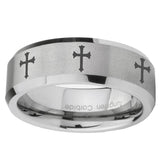 10mm-Multiple-Christian-Cross-Beveled-Edges-Matte-Grey-Tungsten-Men's-Wedding-Band