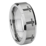 10mm-Multiple-Christian-Cross-Beveled-Edges-Matte-Grey-Tungsten-Engagement-Ring