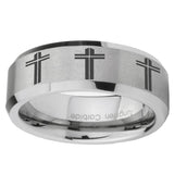 10mm-Multiple-Christian-Cross-Beveled-Edges-Matte-Grey-Tungsten-Engagement-Ring