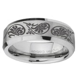 10mm-Etched-Tribal-Pattern-Beveled-Edges-Matte-Grey-Tungsten-Men's-Band-Ring