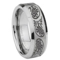 10mm Etched Tribal Pattern Beveled Edges Matte Grey Tungsten Men's Band Ring