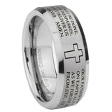 10mm-Bible-Lord's-Prayer-Cross-Beveled-Edges-Matte-Grey-Tungsten-Carbide-Mens-Ring-Engraved