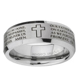 6, 8mm Etched Lord's Prayer Cross Beveled Edge Brushed Grey Tungsten Mens Ring