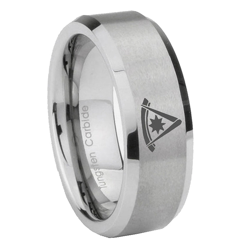 8MM Peaster Master Masonic Beveled Brushed Gray Tungsten Wedding Rings