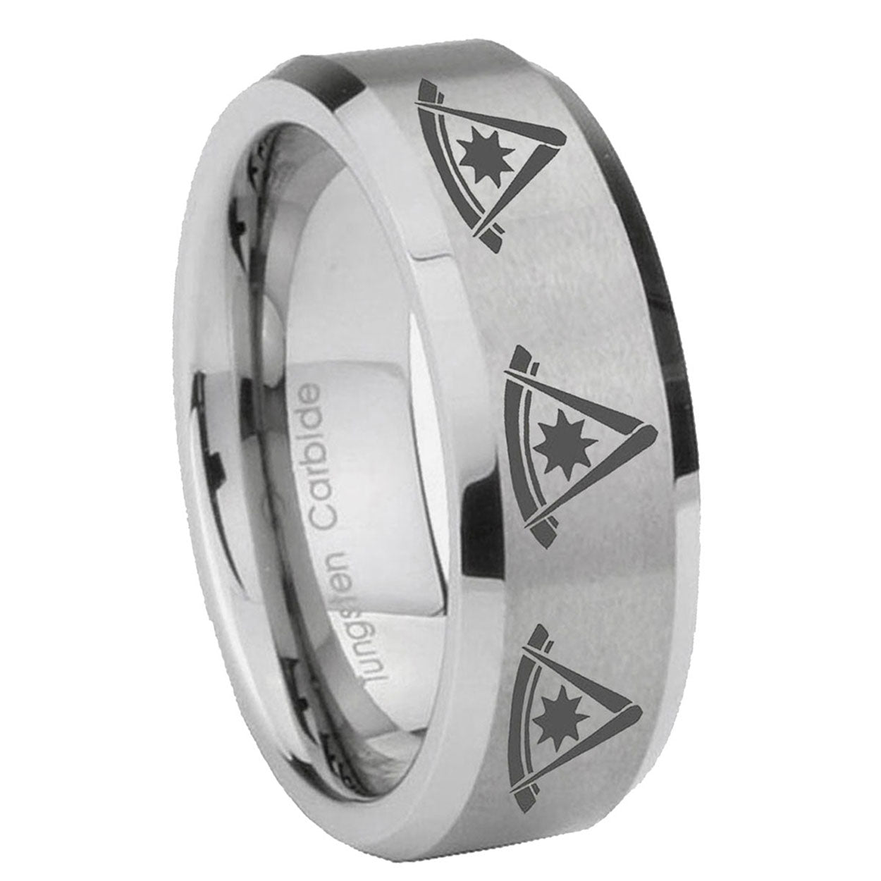 8MM Multiple Pester Master Beveled Brushed Gray Tungsten Band For Men