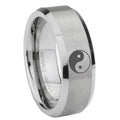 8MM Yin Yang Beveled Brushed Gray Tungsten Man Wedding Band