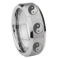 10mm Multiple Yin Yang Beveled Edges Matte Grey Tungsten Carbide Custom Mens Ring