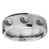 6mm Multiple Yin Yang Bevel Edge Brushed Gray Tungsten Carbide Mens Promise Ring