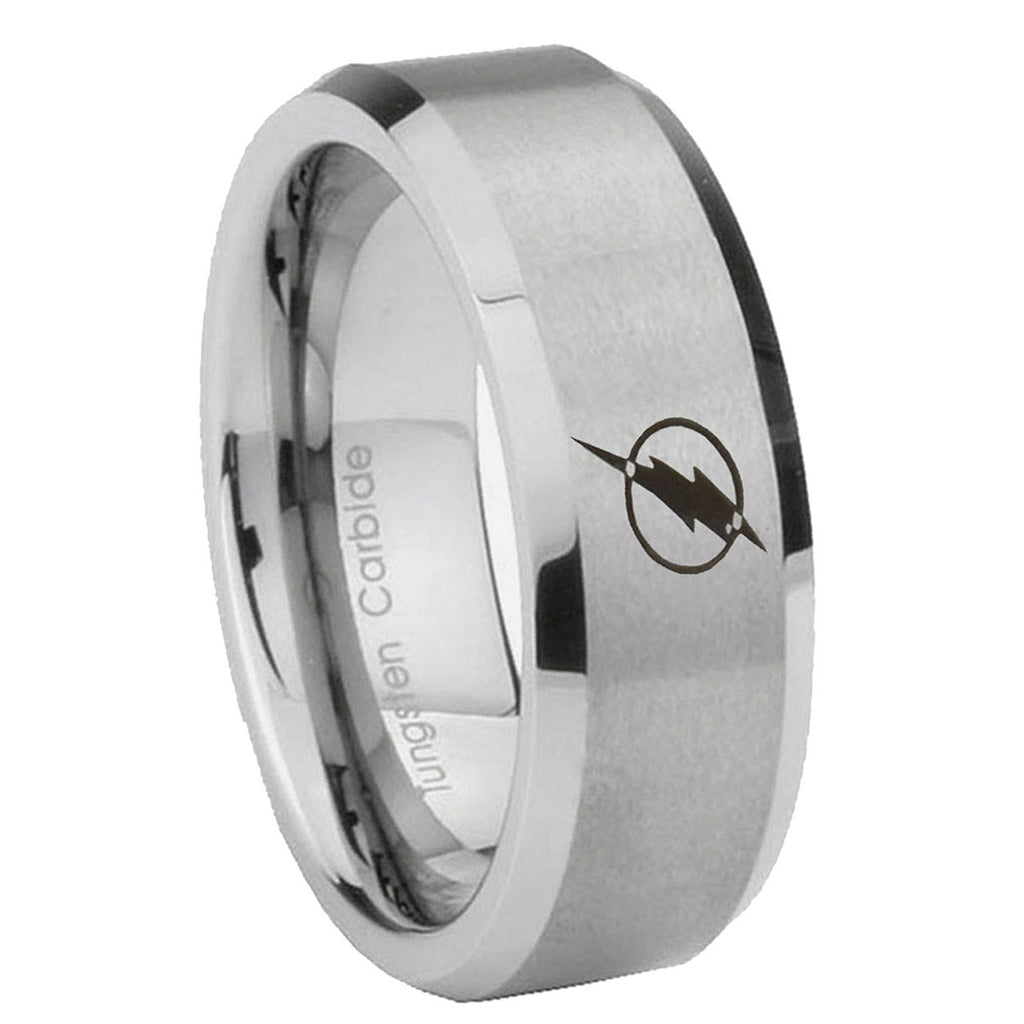 8MM Flash Beveled Brushed Gray Tungsten Ring For Men