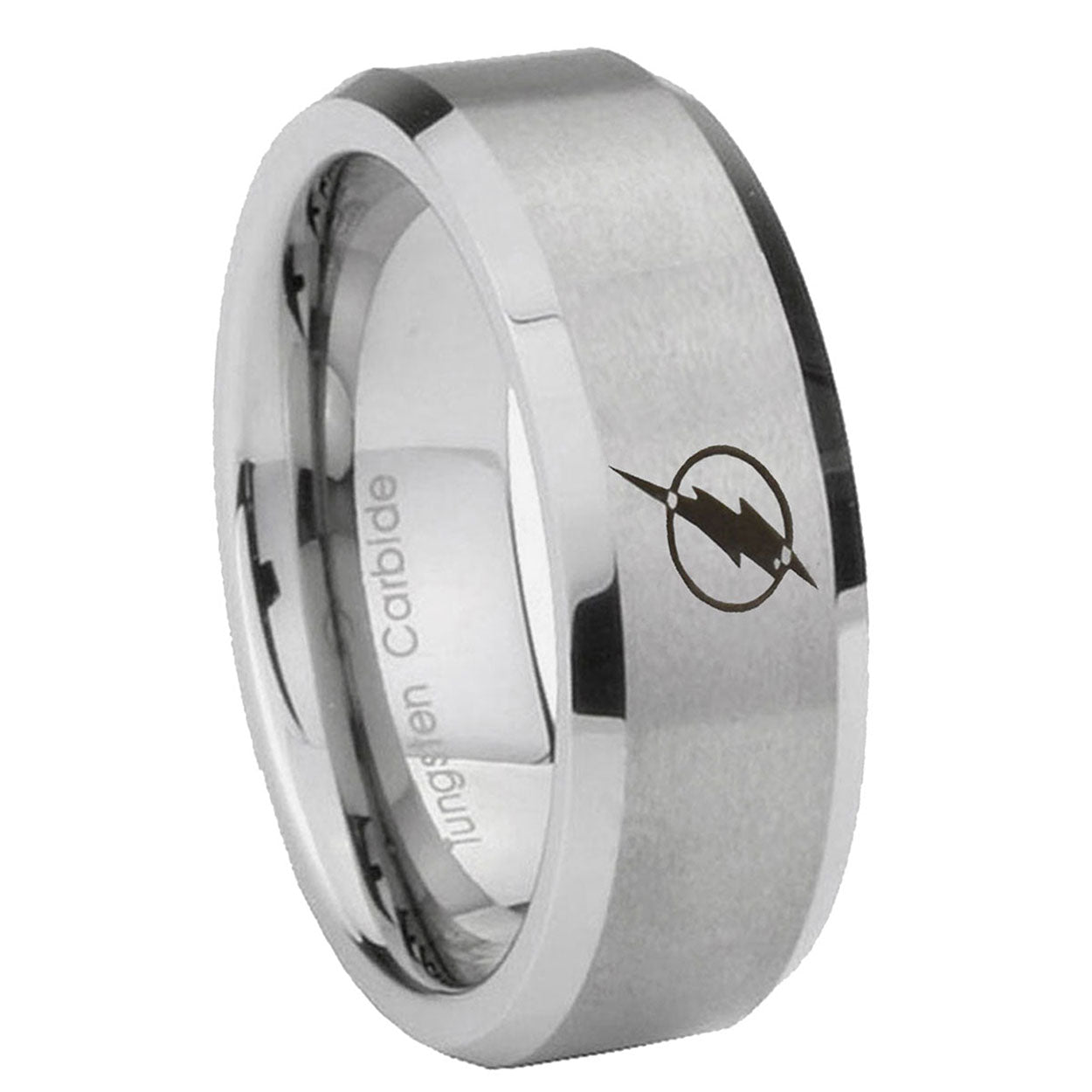 8MM Flash Beveled Brushed Gray Tungsten Ring For Men