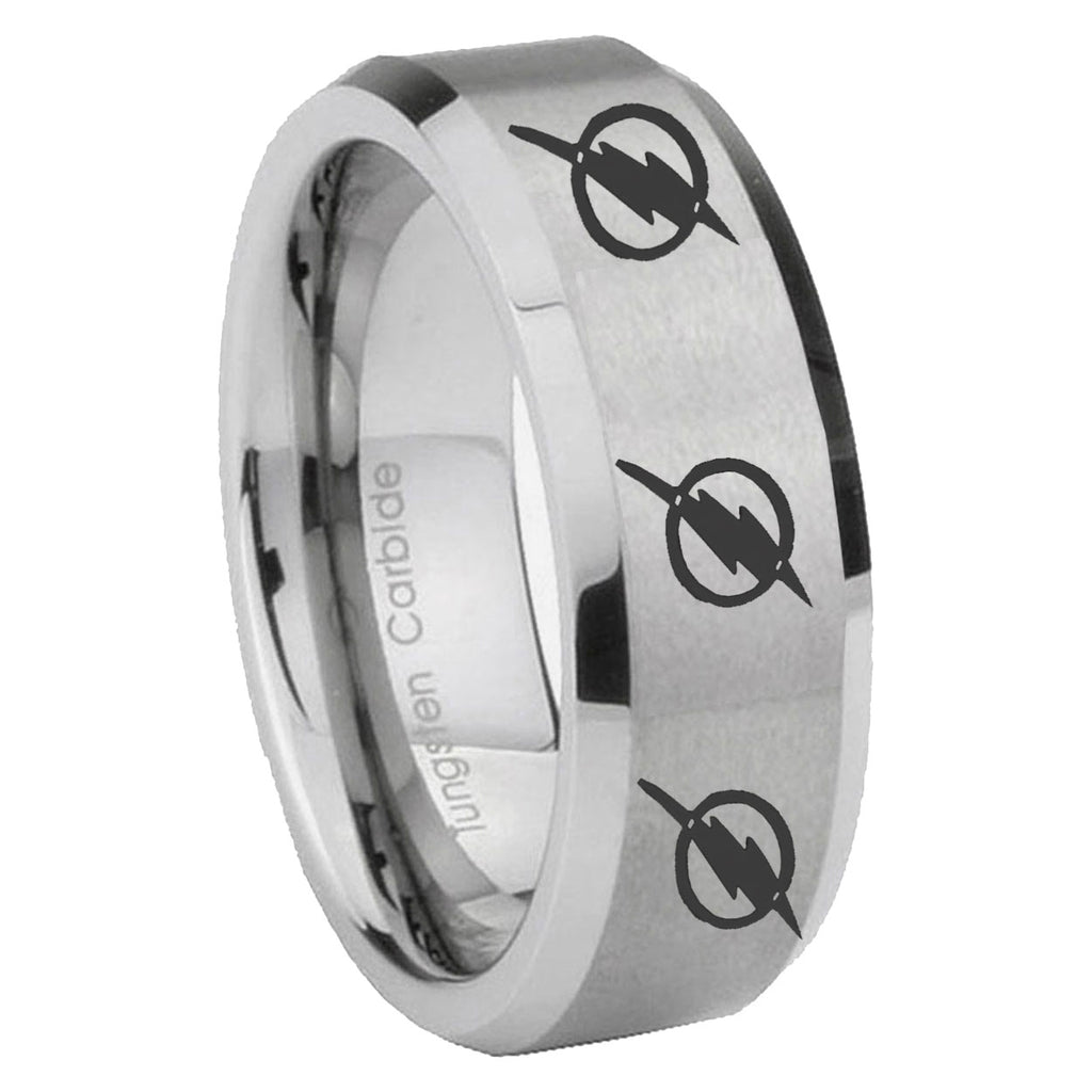 8MM Multiple Flash Beveled Brushed Gray Tungsten Custom Ring