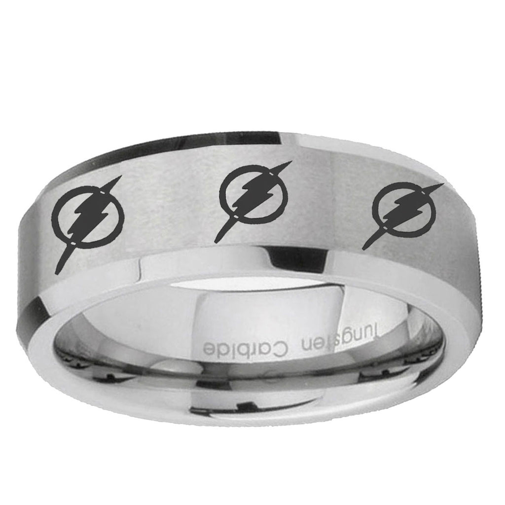 6MM Multiple Flash Beveled Brushed Gray Tungsten Custom Ring