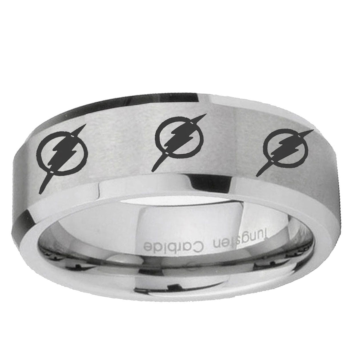 6MM Multiple Flash Beveled Brushed Gray Tungsten Custom Ring