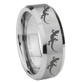 8mm Multiple Lizard Bevel Edge Brushed Gray Tungsten Carbide Mens Ring Engraved