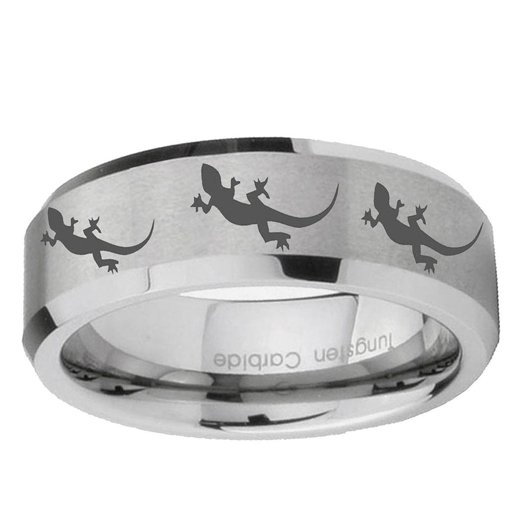 6MM Multiple Lizard Bevel Beveled Brushed Gray Tungsten Mens Ring