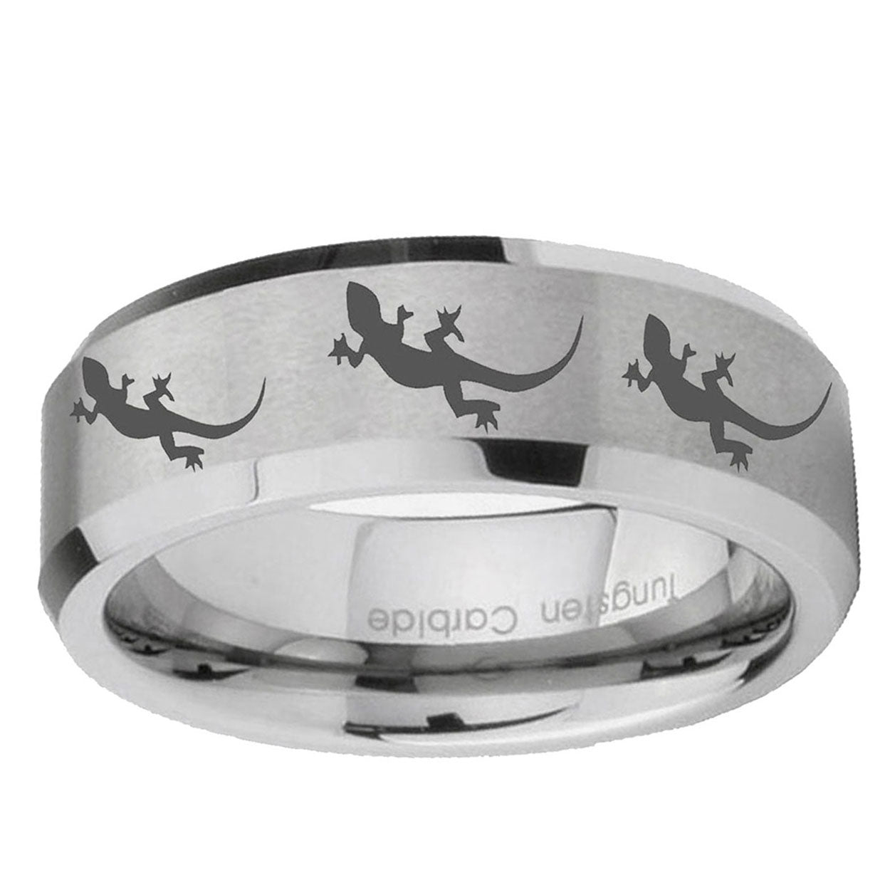 6MM Multiple Lizard Bevel Beveled Brushed Gray Tungsten Mens Ring