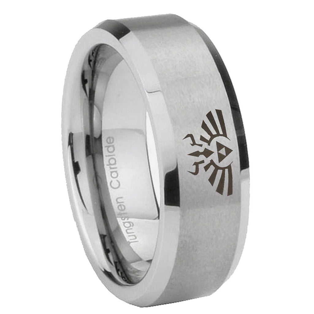 10mm Zelda Skyward Sword Beveled Edges Matte Grey Tungsten Mens Wedding Ring