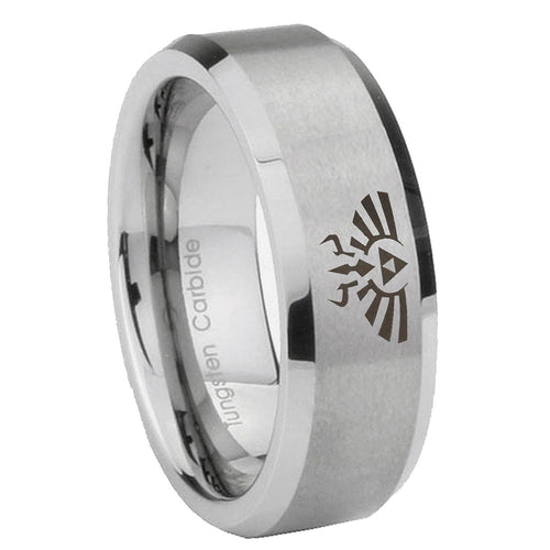 10mm Zelda Skyward Sword Beveled Edges Matte Grey Tungsten Mens Wedding Ring