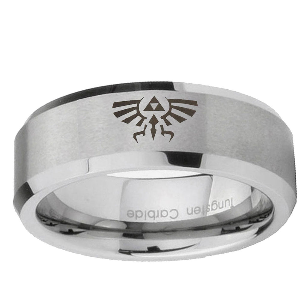 6MM Zelda Skyward Sword Beveled Brushed Gray Tungsten Mens Ring