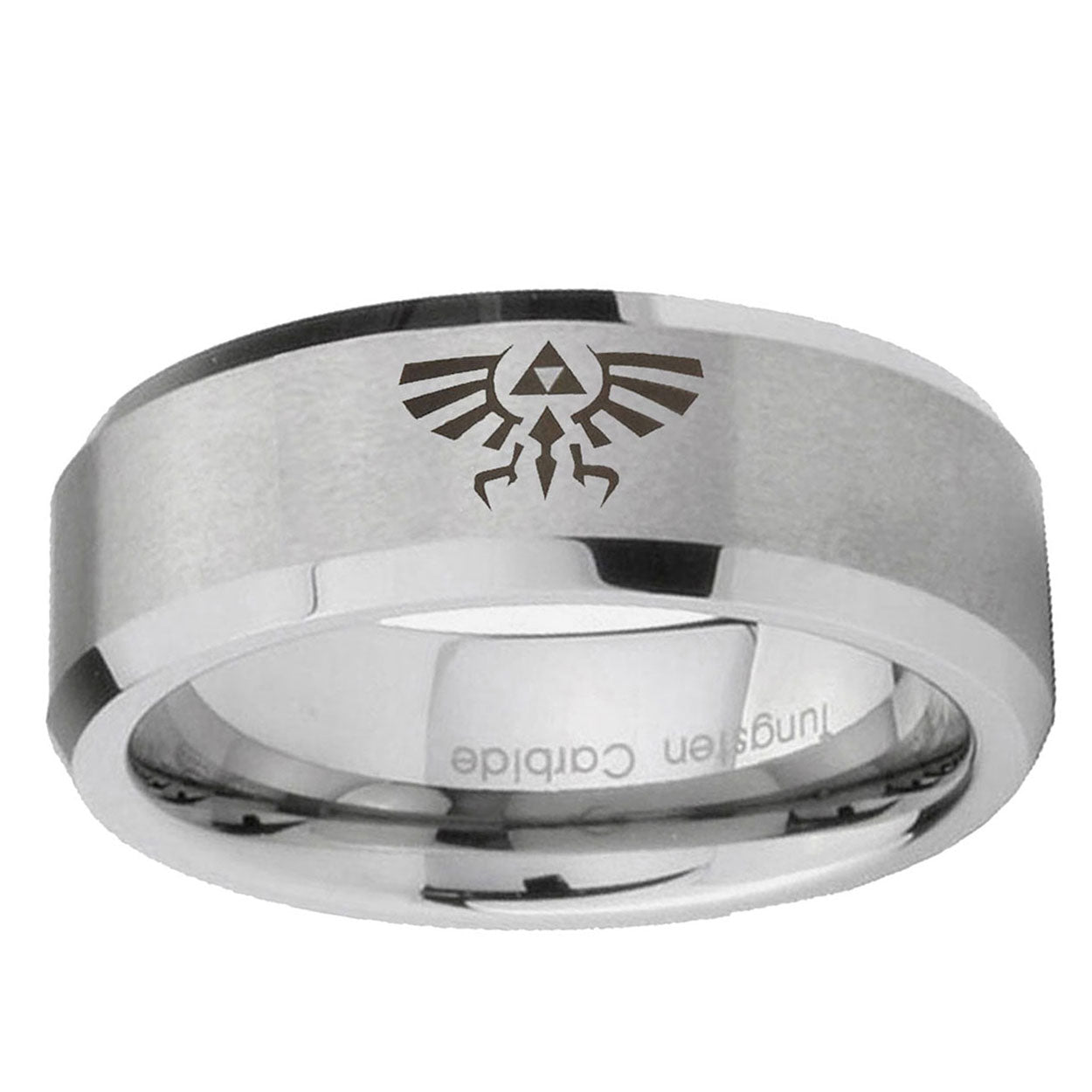 6MM Zelda Skyward Sword Beveled Brushed Gray Tungsten Mens Ring