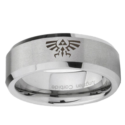 10mm Zelda Skyward Sword Beveled Edge Matte Grey Tungsten Mens Wedding Ring