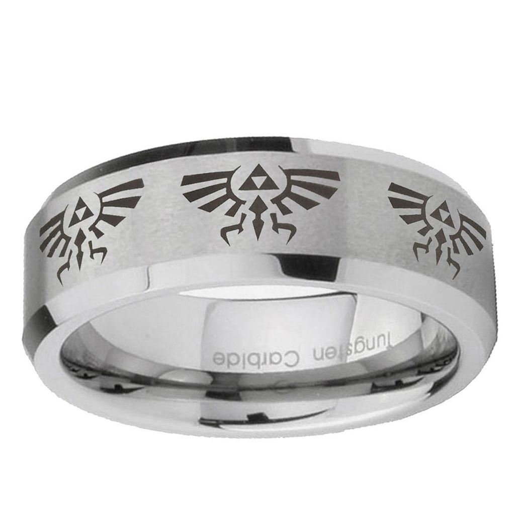 6MM Multiple Zelda Skyward Beveled Brushed Gray Tungsten Ring For Men