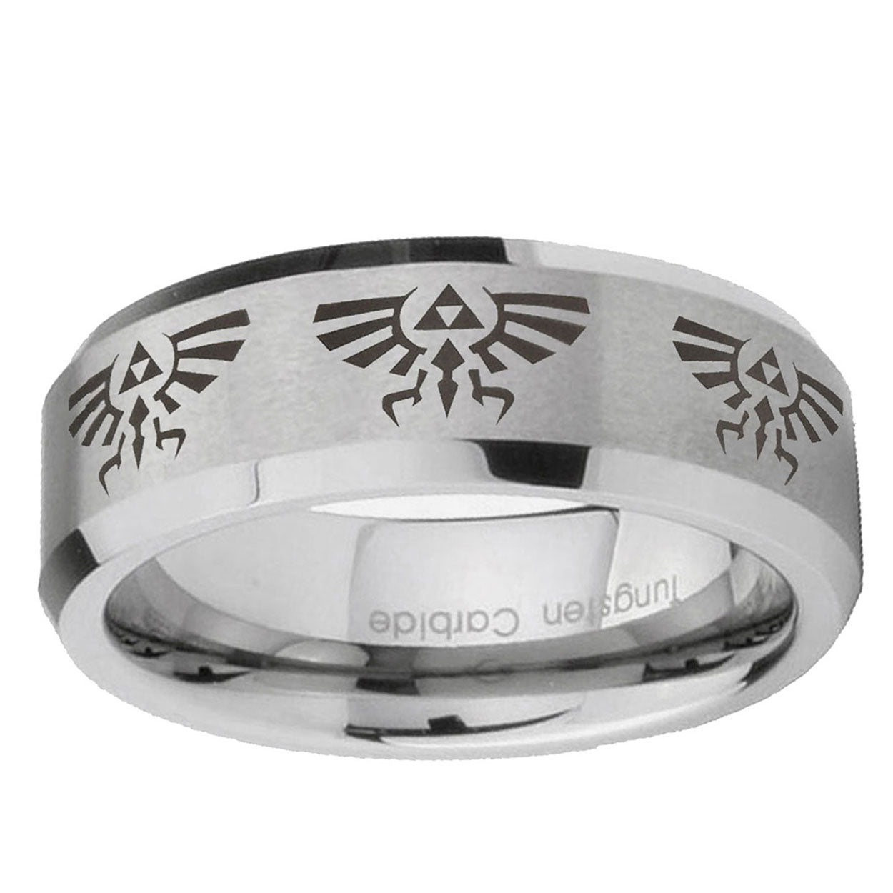 6MM Multiple Zelda Skyward Beveled Brushed Gray Tungsten Ring For Men