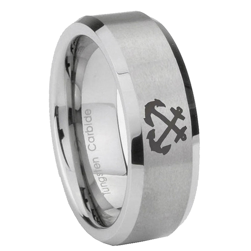 8MM Anchor Beveled Brushed Gray Tungsten Custom Ring
