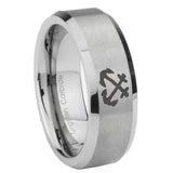 8mm Anchor Beveled Edge Brushed Grey Tungsten Engagement Ring