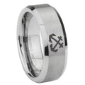 10mm Anchor Beveled Edges Matte Grey Tungsten Carbide Personalized Ring